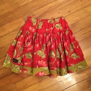 Red & Green Floral Ruffle Skirt